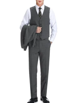 Men's 3-Piece Classic Fit Single Breasted Windowpane Suit