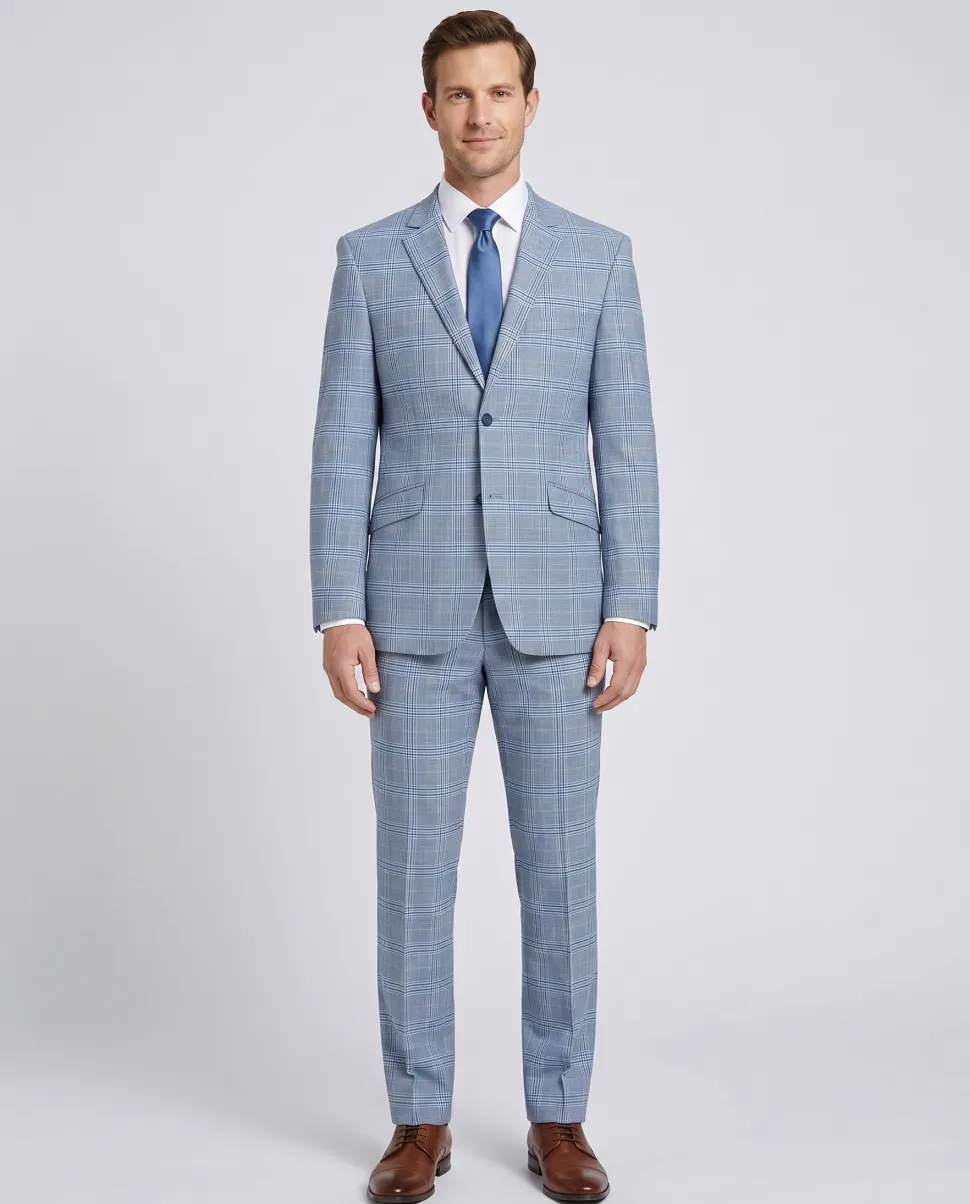 Men's 2-Piece Slim Fit Notch Lapel Stretch Windowpane Suit