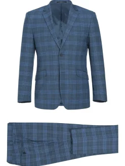Men's 2-Piece Slim Fit Notch Lapel Stretch Windowpane Suit