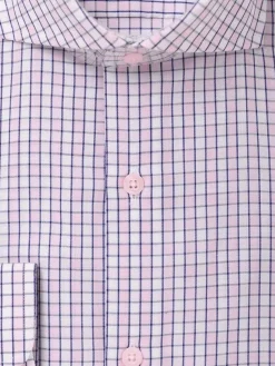 Mens Pink Check Cotton Blend Cutaway Collar Slim Fit Dress Shirt