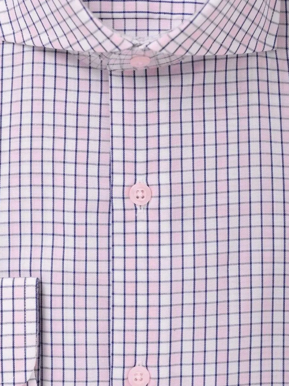 Mens Pink Check Cotton Blend Cutaway Collar Slim Fit Dress Shirt