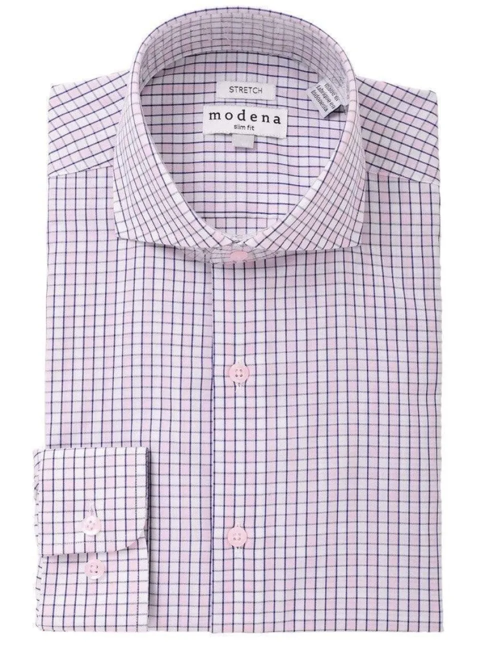 Mens Pink Check Cotton Blend Cutaway Collar Slim Fit Dress Shirt
