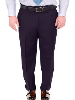 Men's Portly Fit Executive Cut Solid Navy Blue Two Button 2 Piece Wool Suit