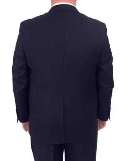 Men's Portly Fit Executive Cut Solid Navy Blue Two Button 2 Piece Wool Suit