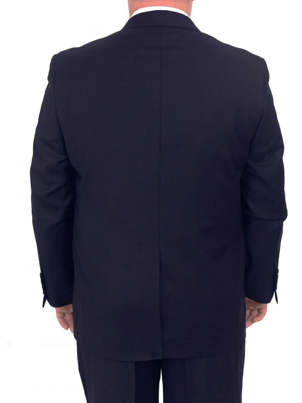 Men's Portly Fit Executive Cut Solid Navy Blue Two Button 2 Piece Wool Suit