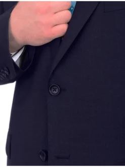 Men's Portly Fit Executive Cut Solid Navy Blue Two Button 2 Piece Wool Suit