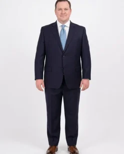 Men's Portly Fit Executive Cut Solid Navy Blue Two Button 2 Piece Wool Suit