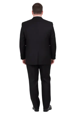 Men's Portly Fit Executive Cut Solid Black Two Button 2 Piece Wool Suit