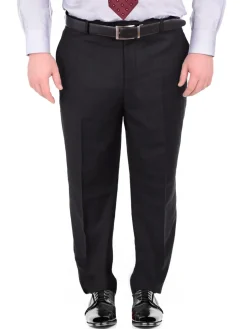 Men's Portly Fit Executive Cut Solid Black Two Button 2 Piece Wool Suit