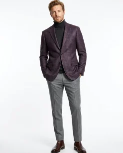 Mens Purple Plaid 100% Reda Wool Two Button Blazer Sportcoat