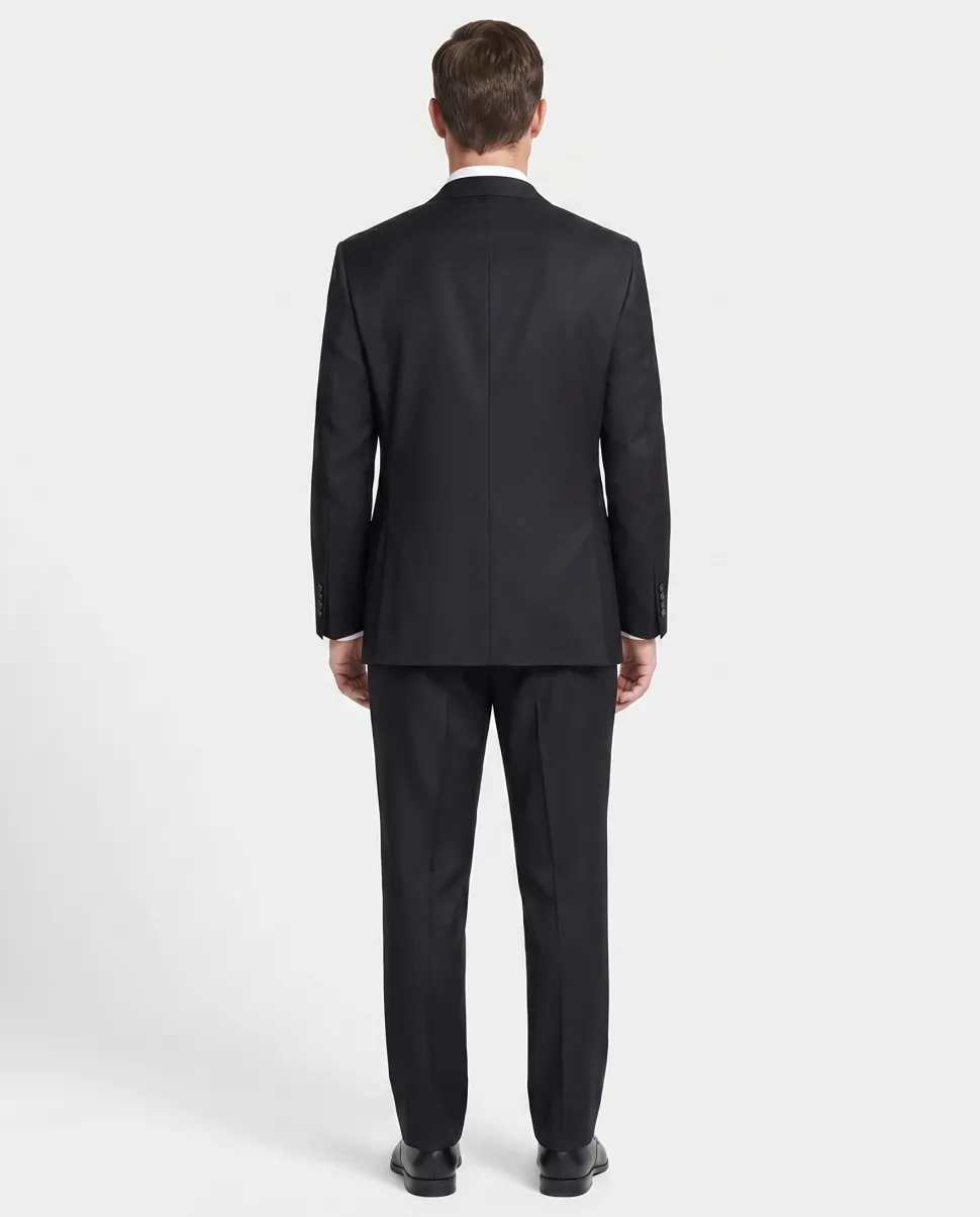 Men's Raphael Classic Fit Solid Black Two Button 2 Piece 100% Wool Suit