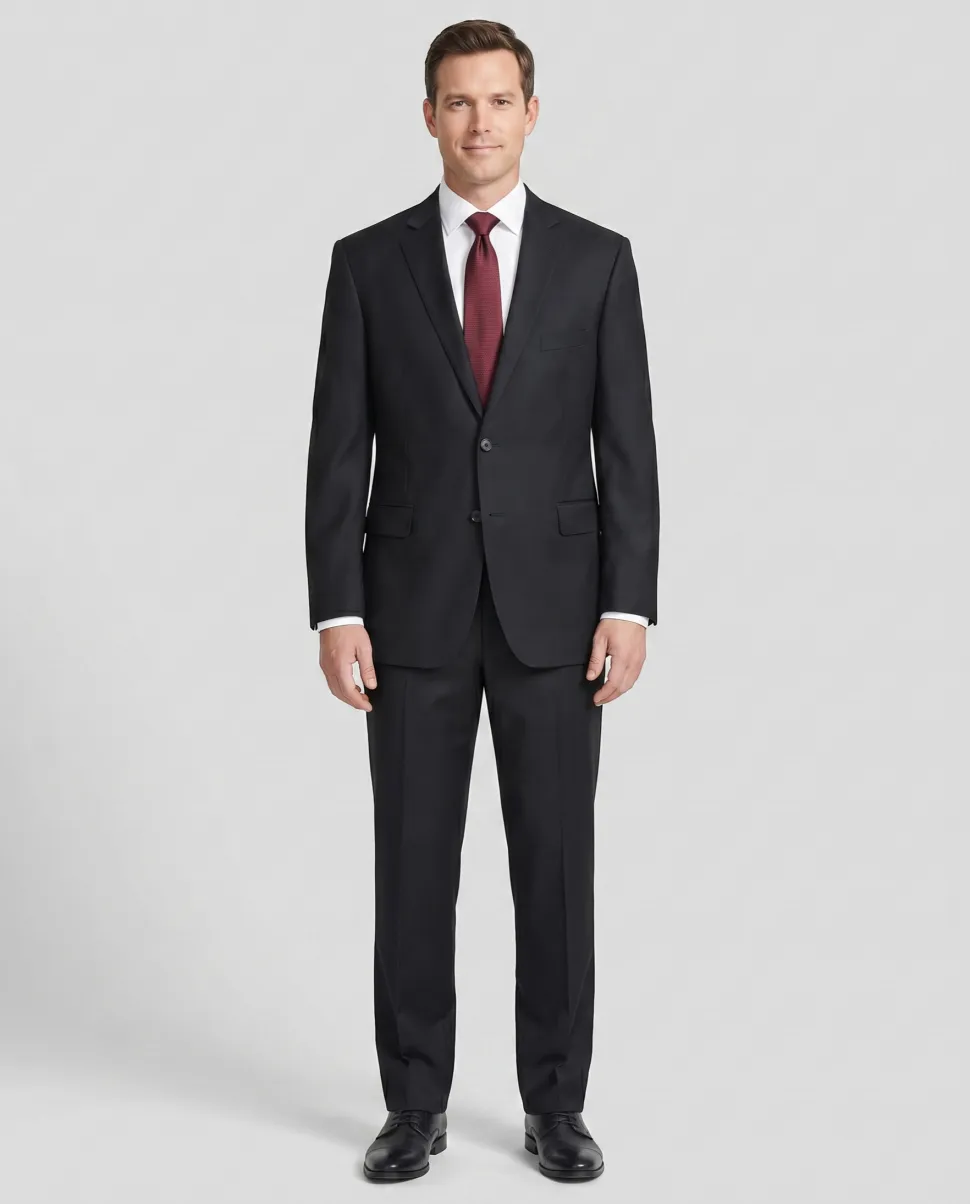 Men's Raphael Classic Fit Solid Black Two Button 2 Piece 100% Wool Suit