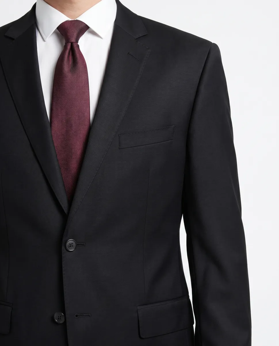 Men's Raphael Classic Fit Solid Black Two Button 2 Piece 100% Wool Suit
