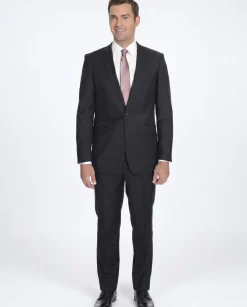 Men's Raphael Slim Fit Solid Black Two Button Wool 2 Piece Formal Business Suit