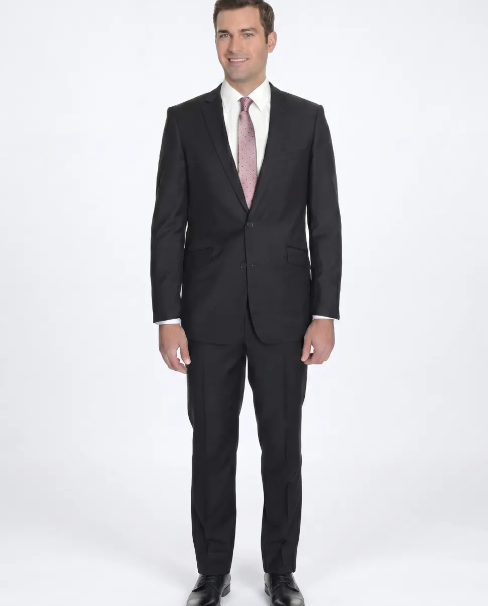 Men's Raphael Slim Fit Solid Black Two Button Wool 2 Piece Formal Business Suit