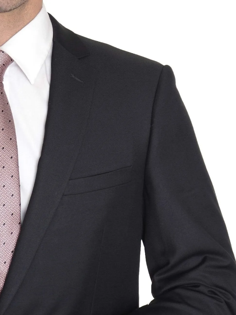 Men's Raphael Slim Fit Solid Black Two Button Wool 2 Piece Formal Business Suit