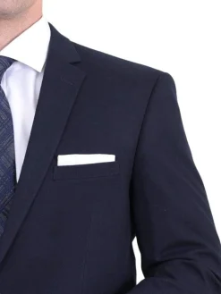 Men's Raphael Slim Fit Solid Navy Blue Two Button Wool Formal Business Suit
