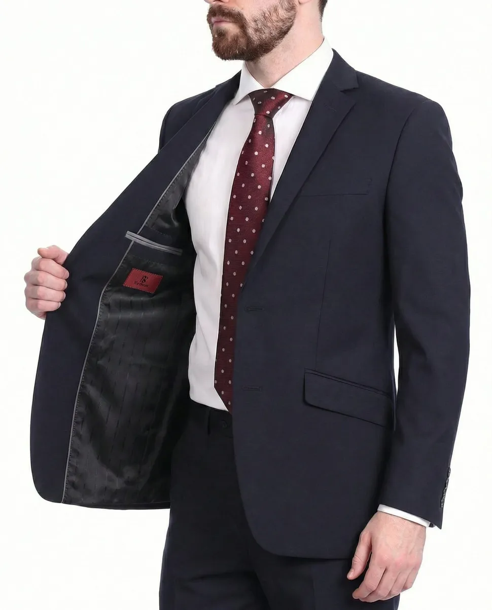 Men's Raphael Slim Fit Solid Navy Blue Two Button 2 Piece Suit