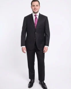 Mens Regular Fit Black Tonal Striped Two Button Half Canvassed Wool Suit