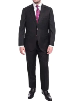 Mens Regular Fit Black Tonal Striped Two Button Half Canvassed Wool Suit