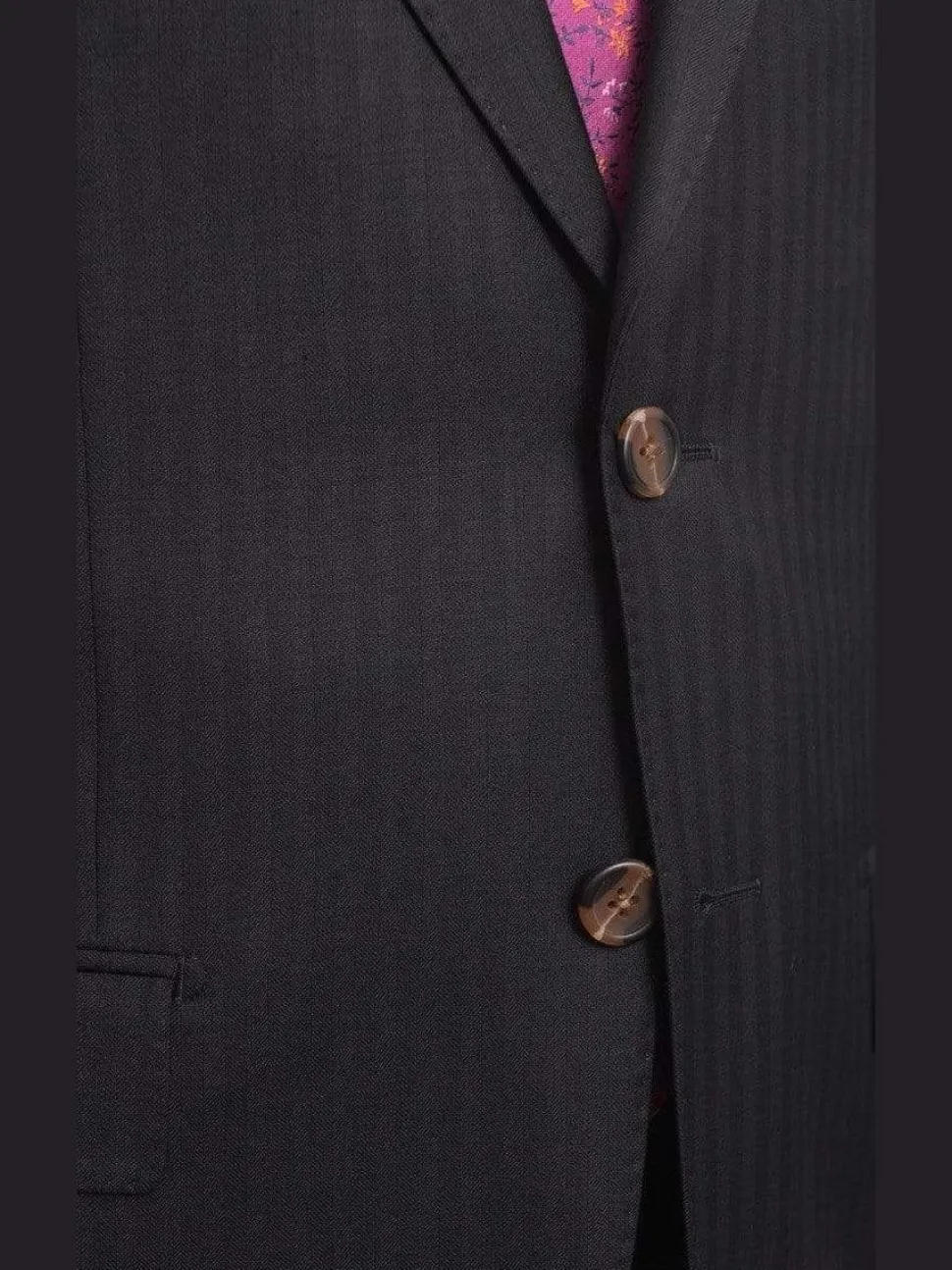 Mens Regular Fit Black Tonal Striped Two Button Half Canvassed Wool Suit