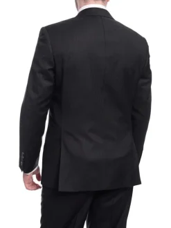 Mens Regular Fit Black Tonal Striped Two Button Half Canvassed Wool Suit