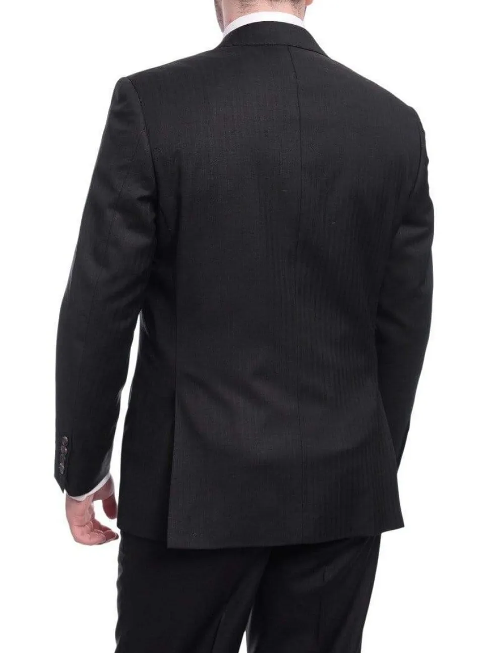 Mens Regular Fit Black Tonal Striped Two Button Half Canvassed Wool Suit
