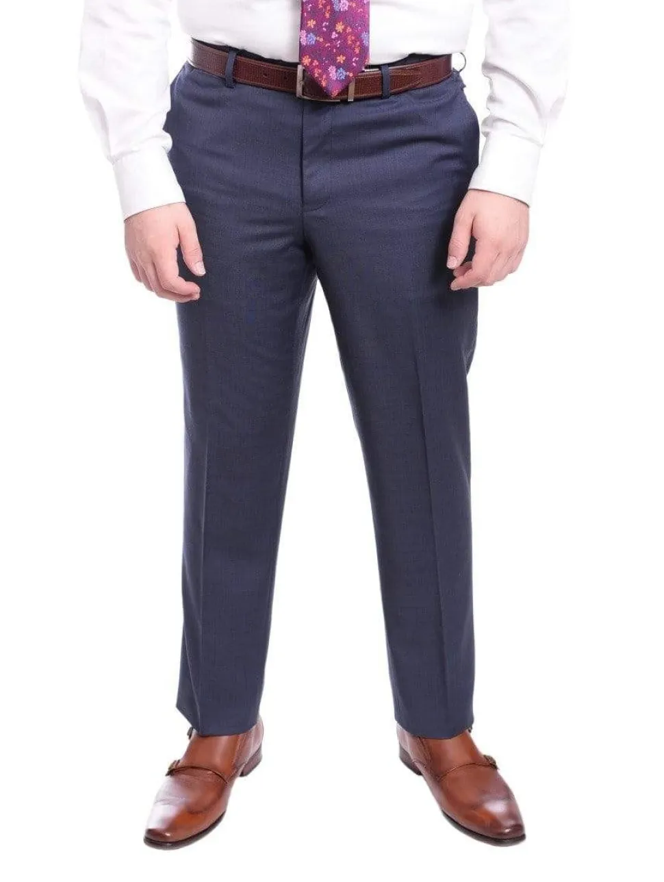 Mens Regular Fit Blue Textured Two Button Half Canvassed Super 150s Wool Suit