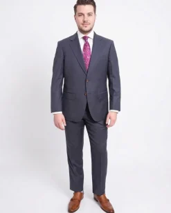 Mens Regular Fit Blue Textured Two Button Half Canvassed Super 150s Wool Suit
