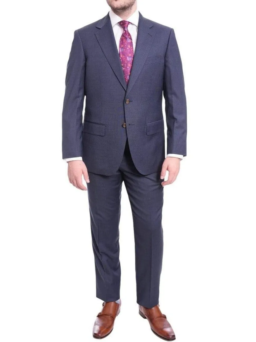 Mens Regular Fit Blue Textured Two Button Half Canvassed Super 150s Wool Suit