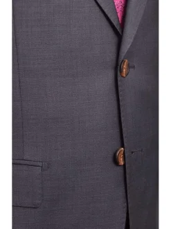 Mens Regular Fit Blue Textured Two Button Half Canvassed Super 150s Wool Suit