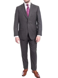 Mens Regular Fit Gray Stepweave Two Button Half Canvassed Wool Suit