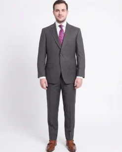 Mens Regular Fit Gray Stepweave Two Button Half Canvassed Wool Suit