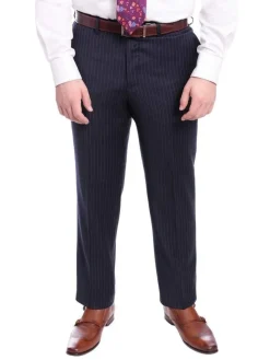 Mens Regular Fit Navy Blue Pinstripe Two Button Half Canvassed Wool Suit