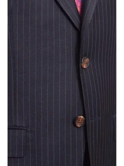 Mens Regular Fit Navy Blue Pinstripe Two Button Half Canvassed Wool Suit