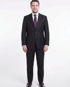 Mens Regular Fit Solid Black Two Button Half Canvassed Super 150s Wool Suit