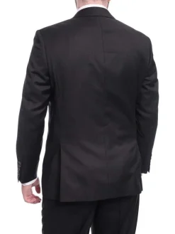 Mens Regular Fit Solid Black Two Button Half Canvassed Super 150s Wool Suit