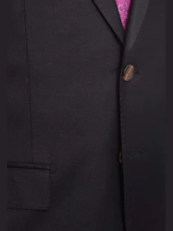 Mens Regular Fit Solid Black Two Button Half Canvassed Super 150s Wool Suit