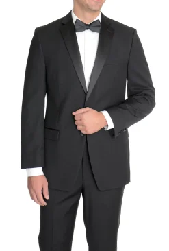 Mens Regular Fit Solid Black Two Button Tuxedo