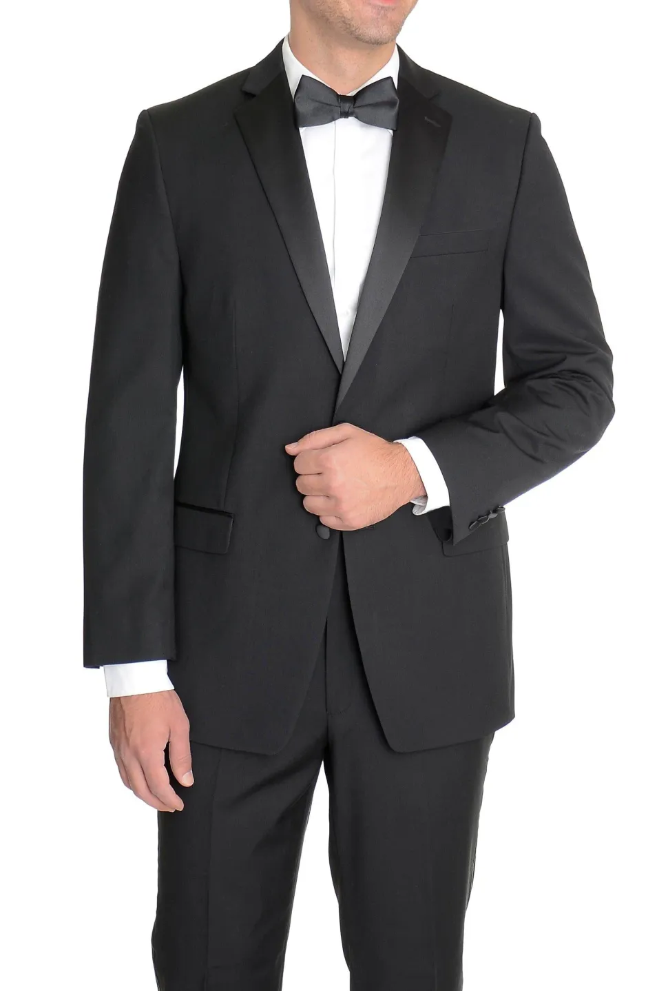 Mens Regular Fit Solid Black Two Button Tuxedo