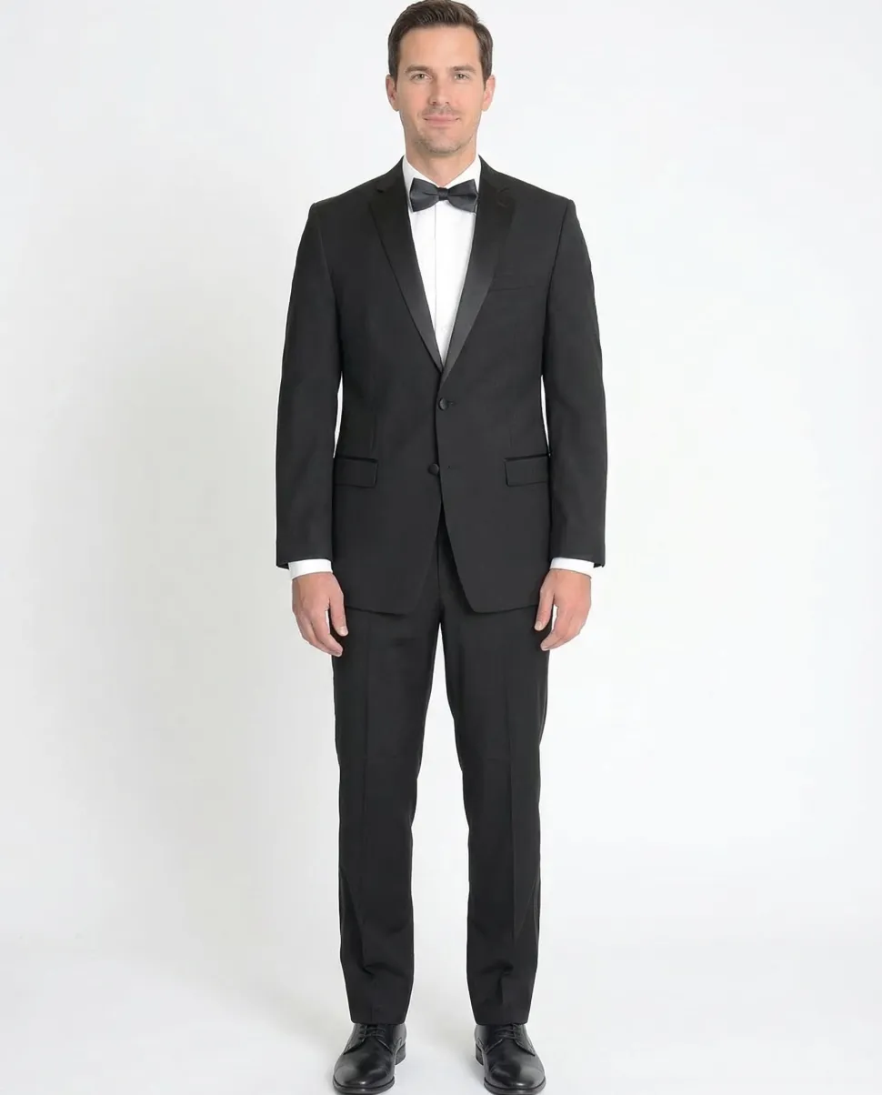 Mens Regular Fit Solid Black Two Button Tuxedo