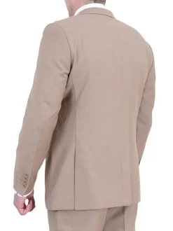 Men's Regular Fit Tan Light Brown Two Button 2 Piece 100% Wool Suit