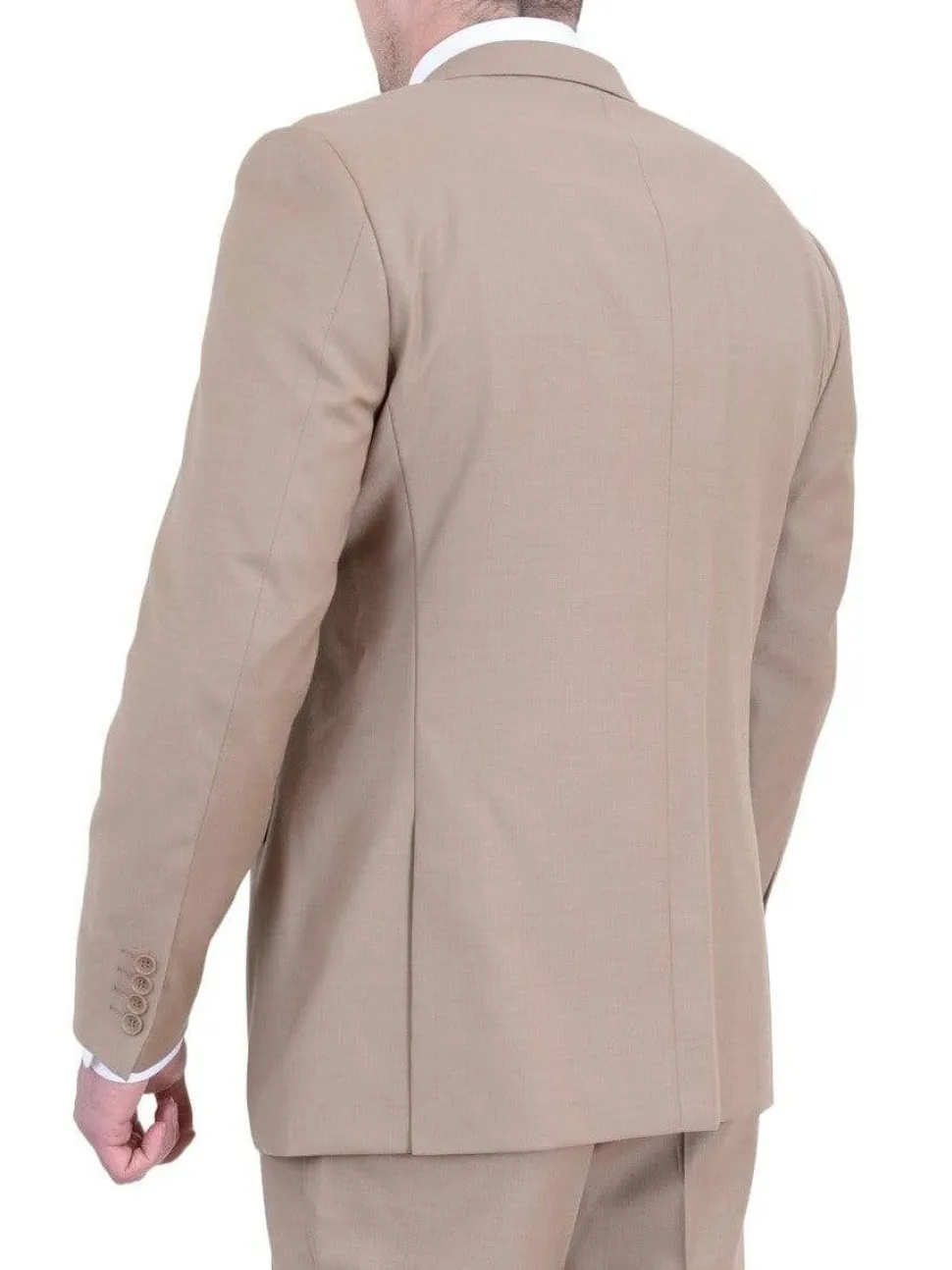 Men's Regular Fit Tan Light Brown Two Button 2 Piece 100% Wool Suit