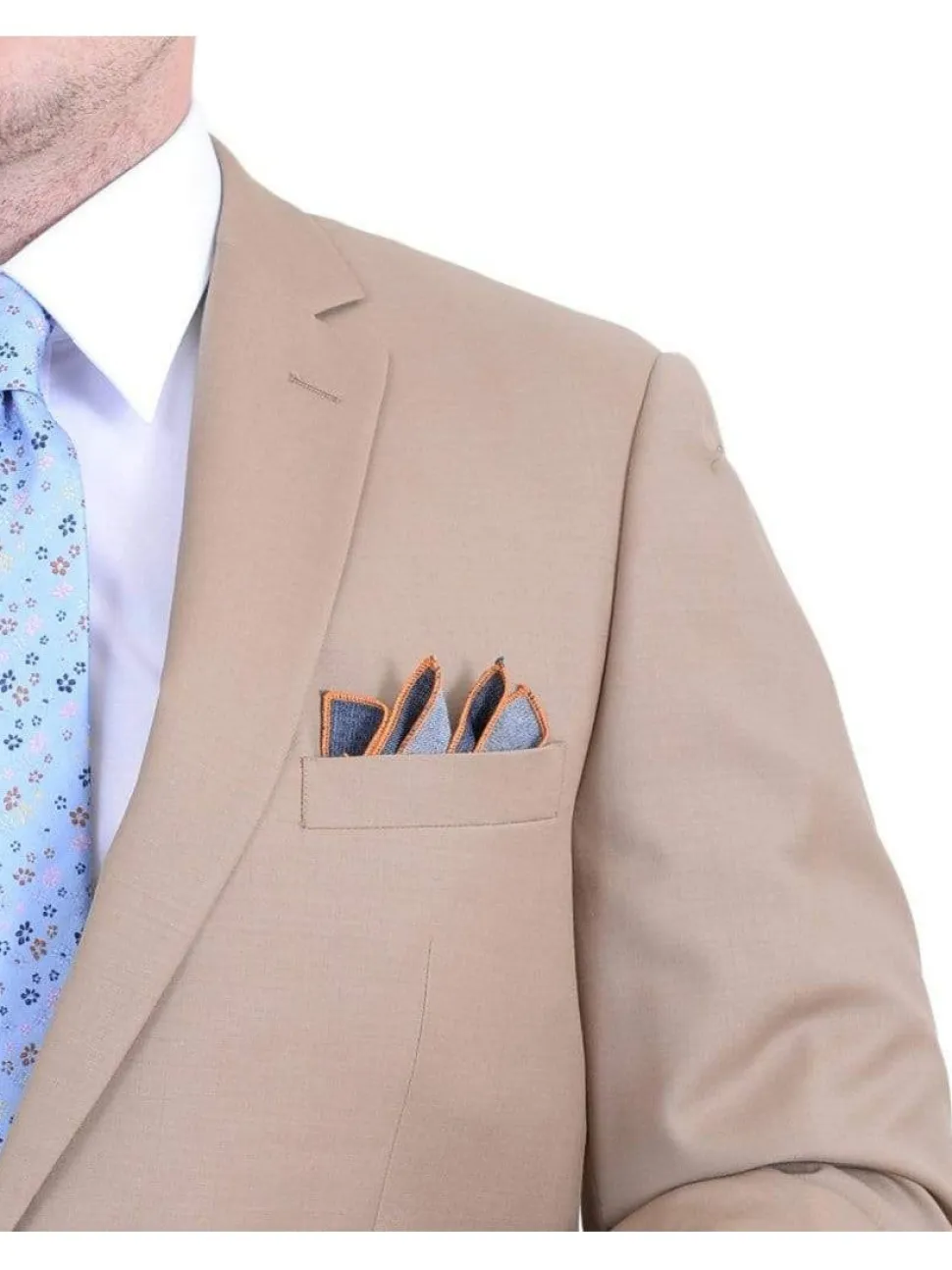 Men's Regular Fit Tan Light Brown Two Button 2 Piece 100% Wool Suit