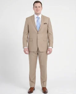 Men's Regular Fit Tan Light Brown Two Button 2 Piece 100% Wool Suit