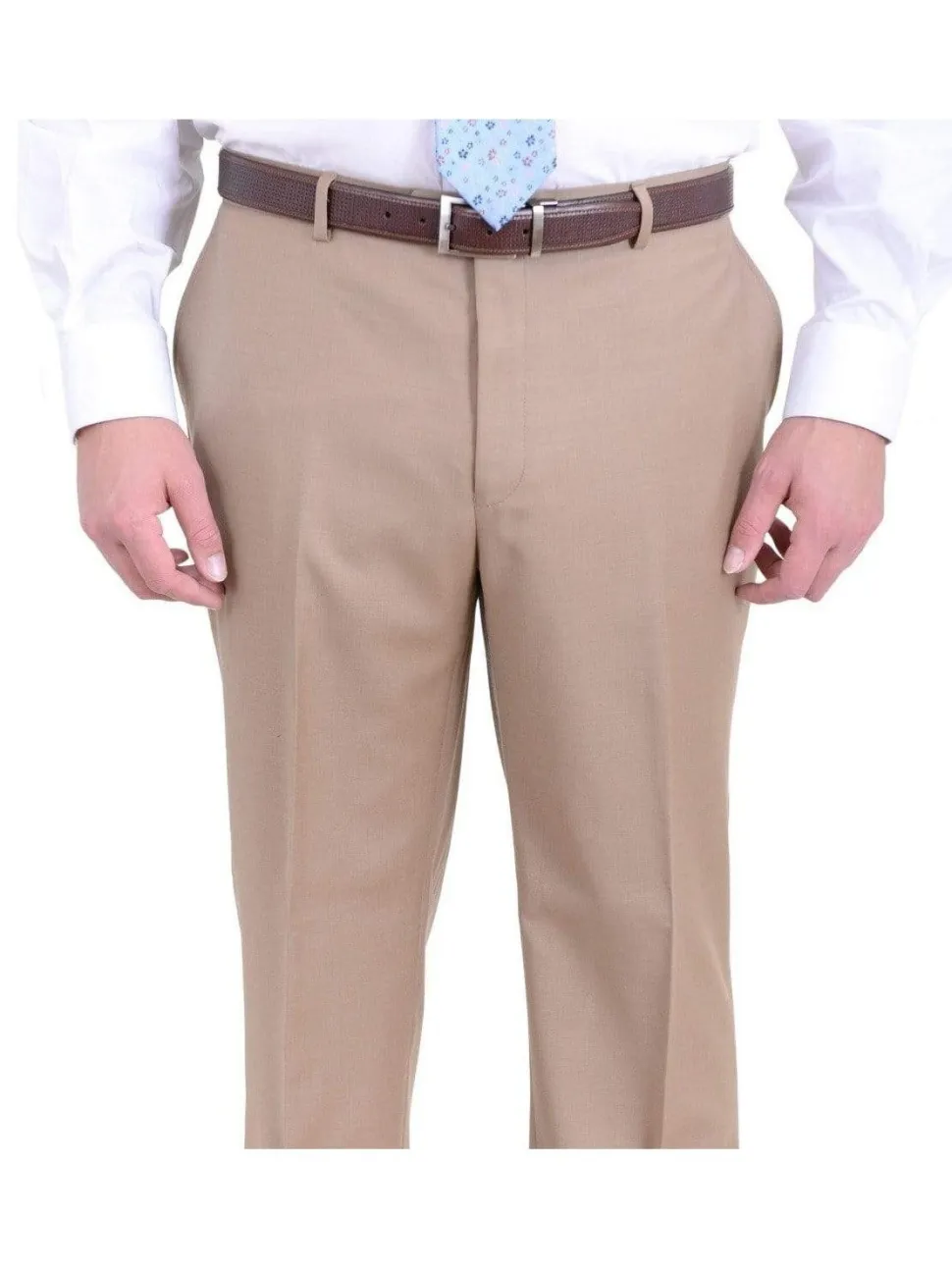 Men's Regular Fit Tan Light Brown Two Button 2 Piece 100% Wool Suit