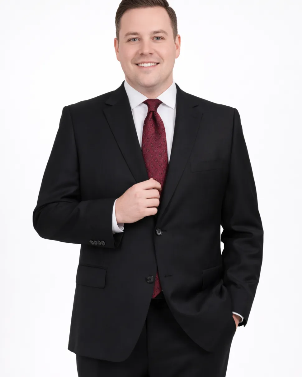 Men's Sartoria Mazara Portly Fit Executive Cut Black Two Button Wool Suit