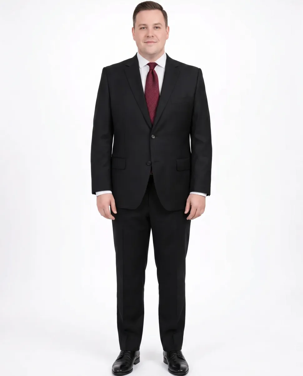 Men's Sartoria Mazara Portly Fit Executive Cut Black Two Button Wool Suit