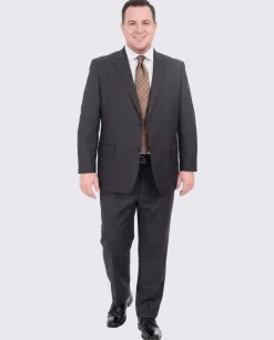 Mens Sartoria Mazara Portly Fit Solid Charcoal Gray Two Button Wool Suit