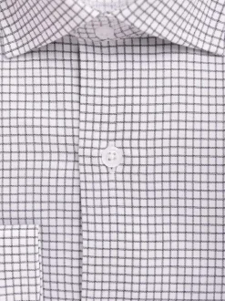 Mens Slim Fit Black & White Check Spread Collar Stretch Cotton Blend Dress Shirt